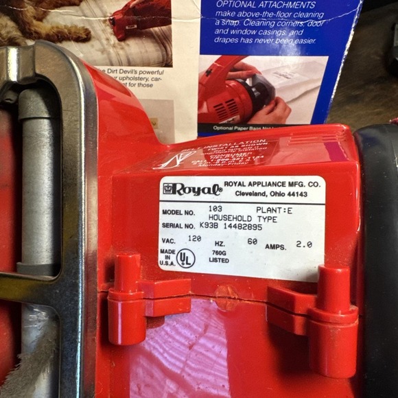 VTG Dirt Devil Hand Vac Vacuum Model 103 Royal Vacuum Red USA Works - Picture 7 of 8